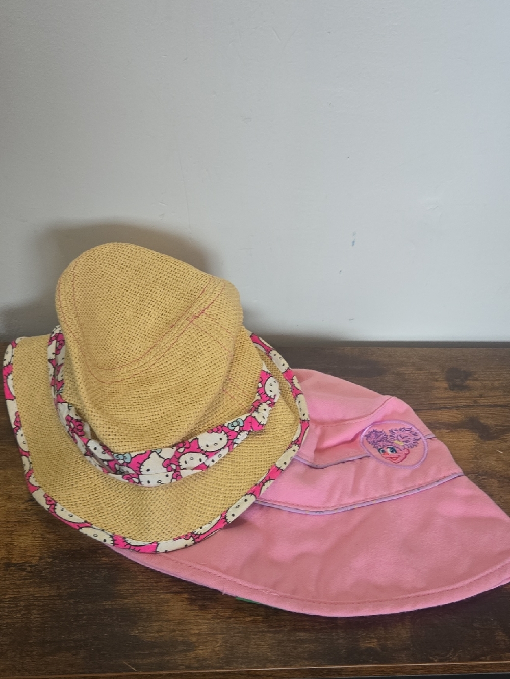 Kids Pink Sun Hat Straw Brim - Hello Kitty Accent Sesame Street Pink Set S/M